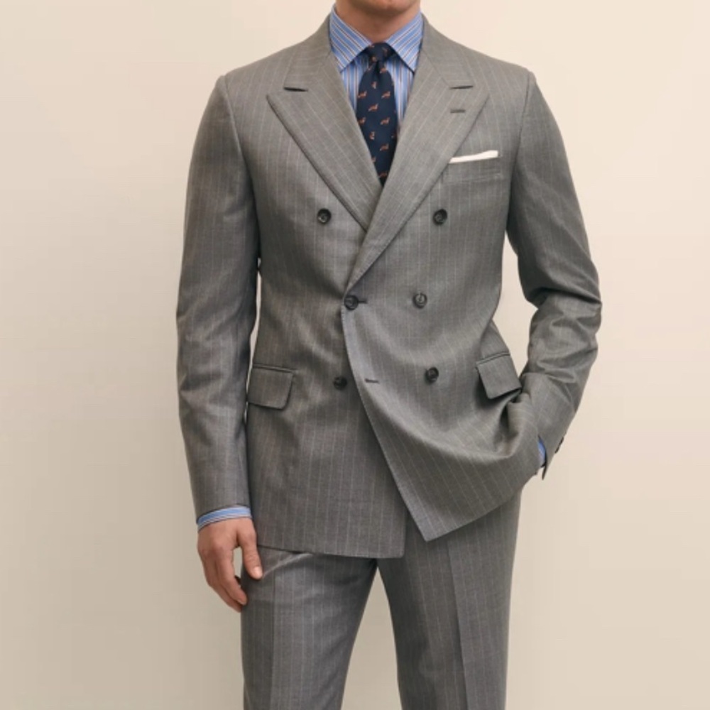 Classic Fit Double-Breasted Wool Pinstripe 1818 Suit Jacket.